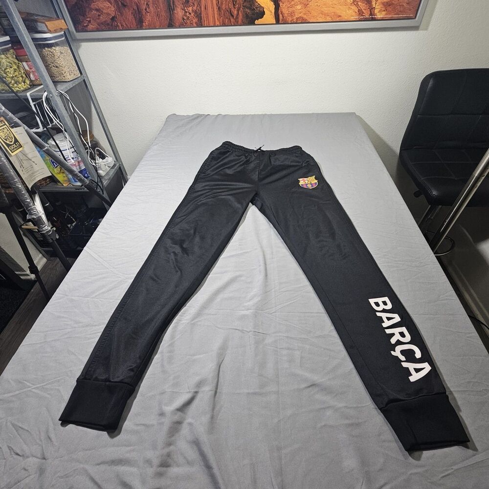 FC Barcelona Jogger Men XL Black Sweatpants Tapered Striped Elastic Waist Soccer